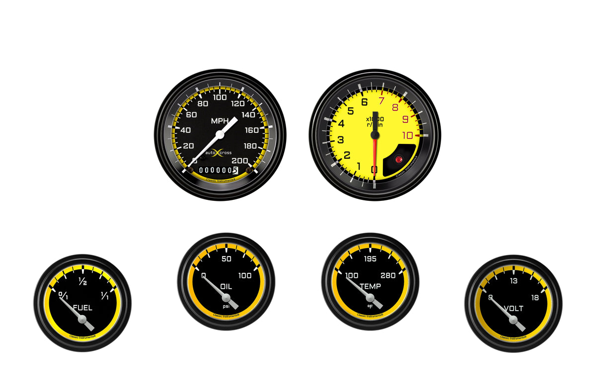 Classic Instruments AutoCross Yellow Six Gauge Set - AX201YBLF