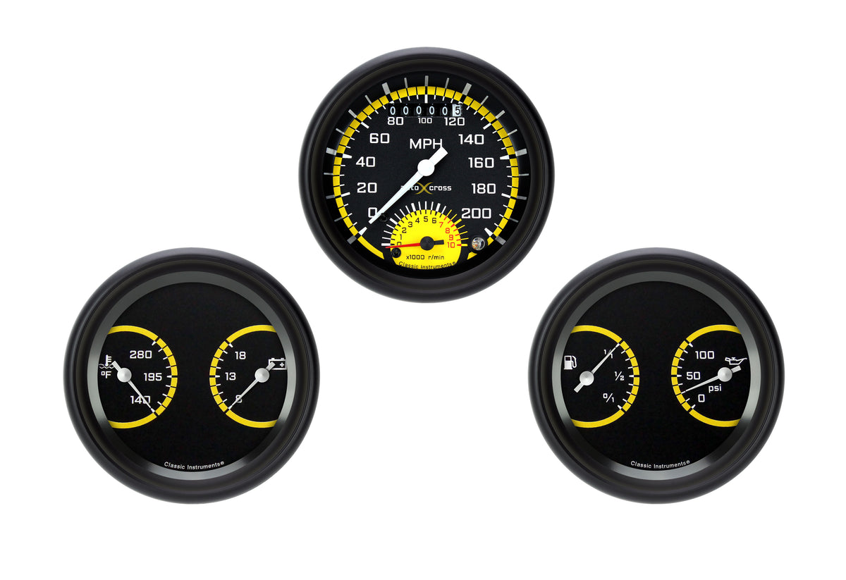 Classic Instruments AutoCross Yellow 3" Ultimate with Two 3" Dual Gauges - AX34YBPF