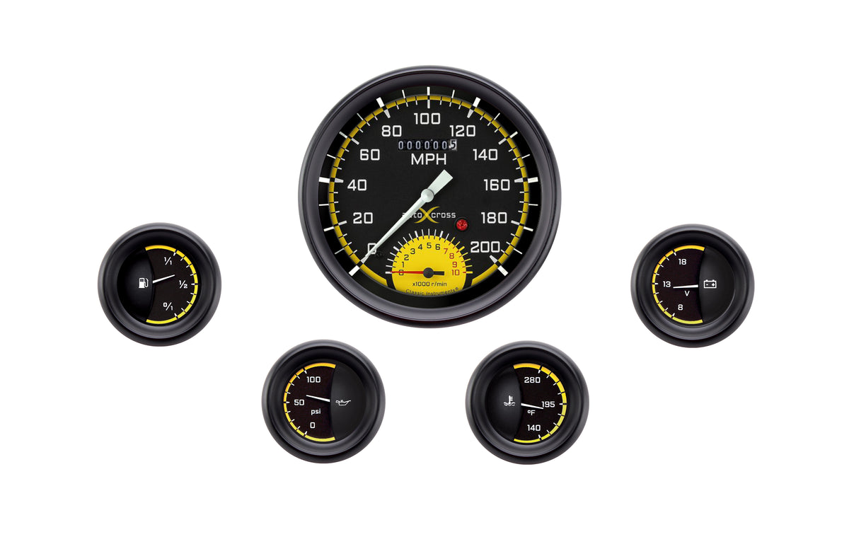 Classic Instruments AutoCross Yellow 5" Speedo/Tach With Fuel/Oil/Tach/Volt - AX65YBPF