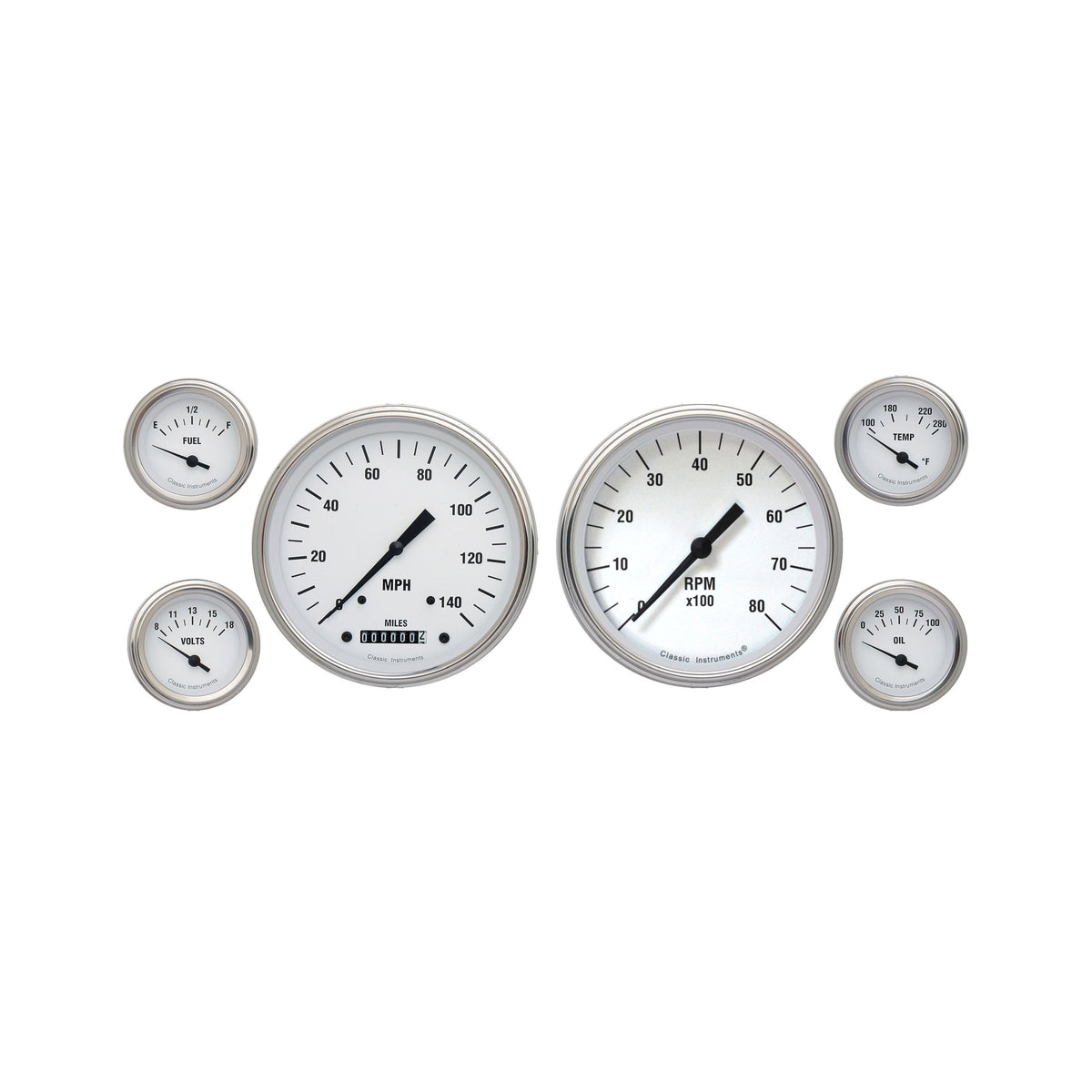 Classic Instruments White Hot 5" Speedo/Tach With 2-1/8" Fuel/Oil/Temp/Volt GM - WH51SLC