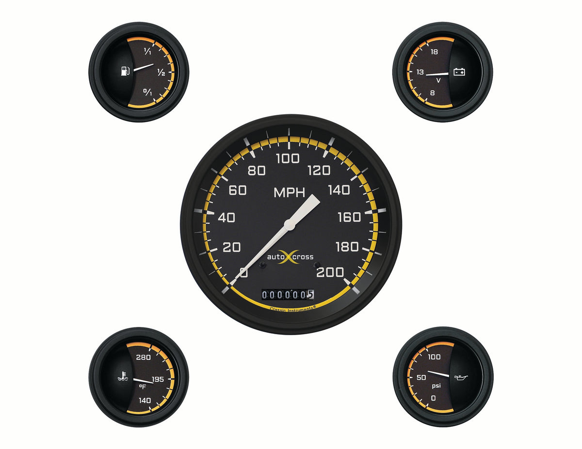 Classic Instruments Autocross Yellow Six Gauge Set - AX54YBLF