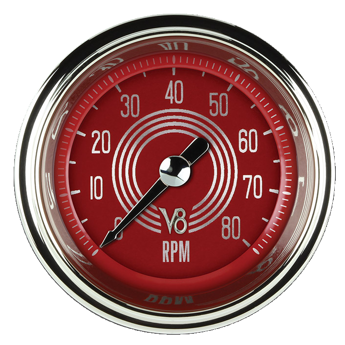 Classic Instruments V8 Red Steelie 2-1/8" Tachometer Gauge - V8RS183SHC