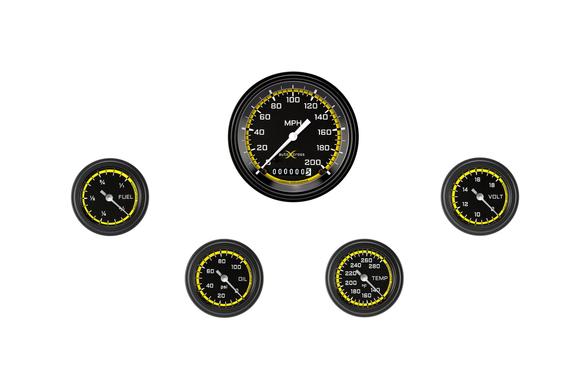 Classic Instruments AutoCross Yellow Five Gauge Set - AX100YBLF