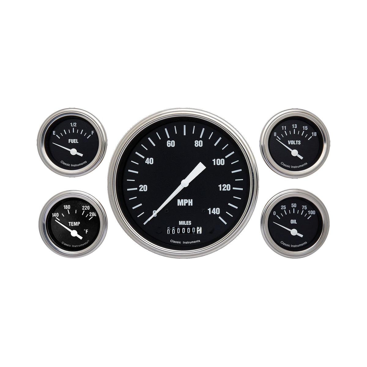 Classic Instruments Hot Rod 5" Speedometer With 2-1/8" Fuel/Oil/Temp/Volt GM - HR54SLC
