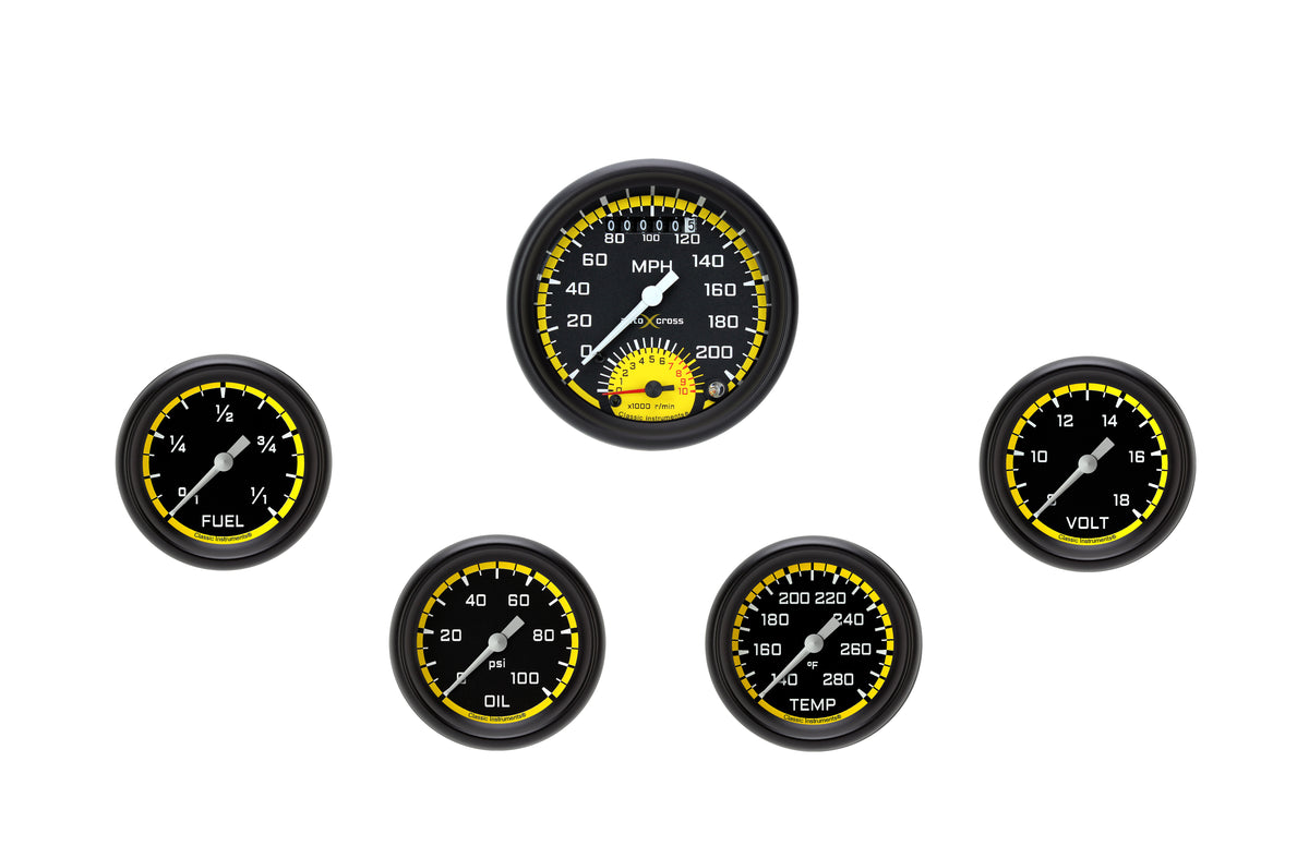 Classic Instruments Auto Cross Yellow 2-5/8" Full Sweep Ultimate Four Gauge Set - AX335YBPF