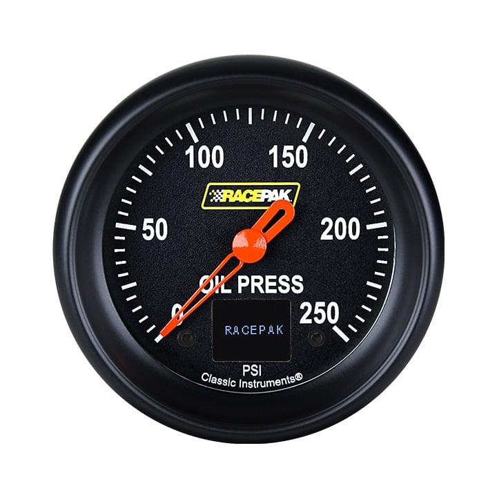 Classic Instruments Racepak 2-5/8" Black Oil Pressure Gauge (250 PSI) - 250-CI-382BB