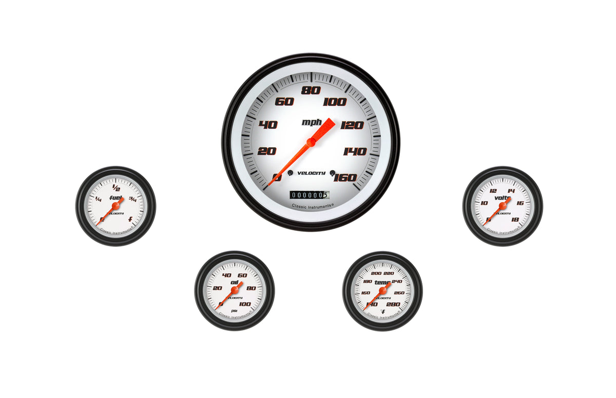 Classic Instruments Velocity White Five Gauge Set - VS154WBLF