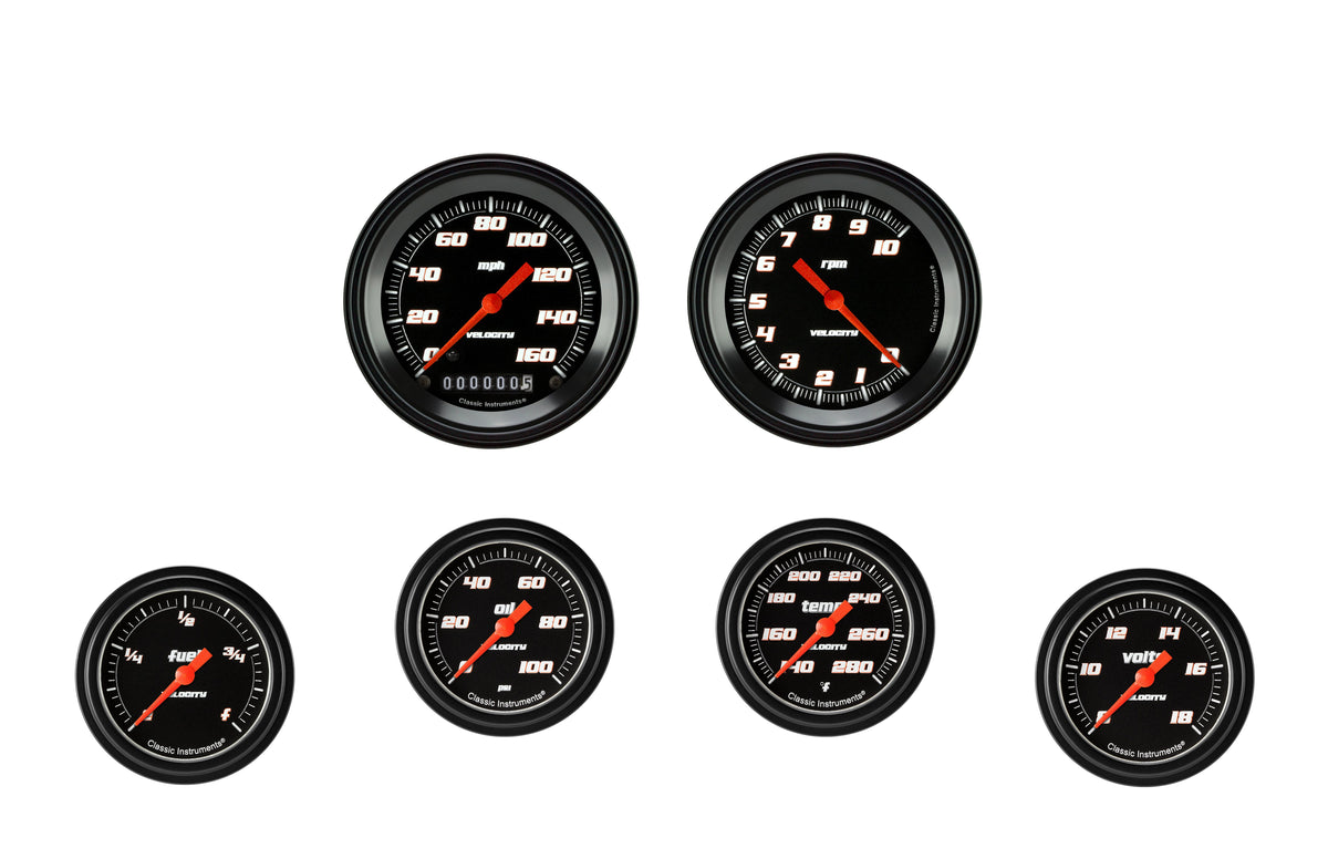 Classic Instruments Velocity Black Six Gauge Set - VS301BBLF