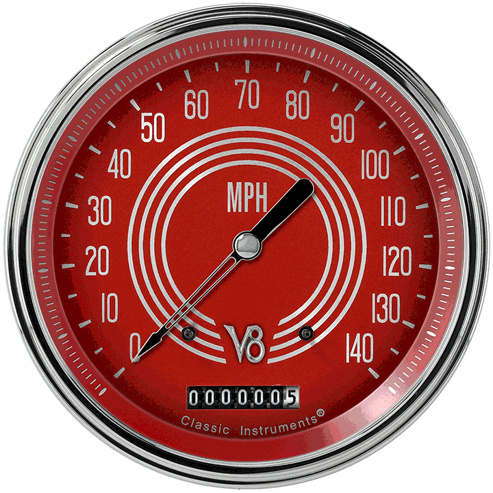 Classic Instruments V8 Red Steelie 4-5/8" Speedometer Gauge - V8RS56SLC