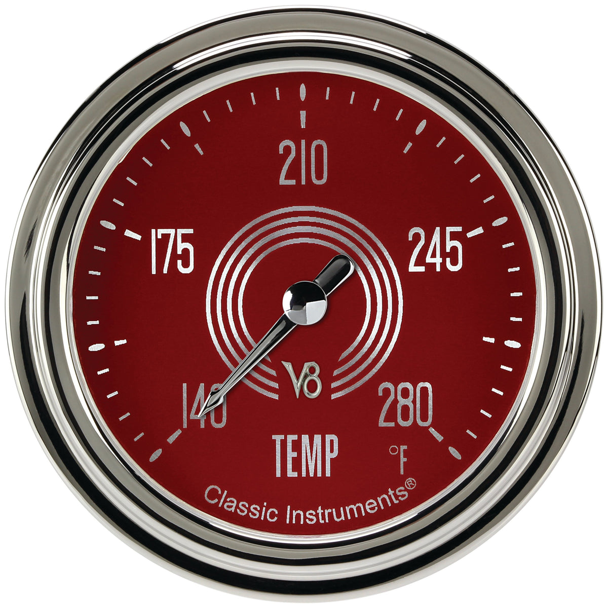 Classic Instruments V8 Red Steelie 2-5/8" Full Sweep Water Temp Gauge - V8RS326SLC-08