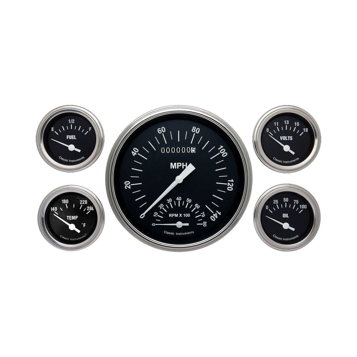 Classic Instruments Hot Rod 5" Speedo/Tach With 2-1/8" Fuel/Temp/Volt/Oil GM - HR65SLC