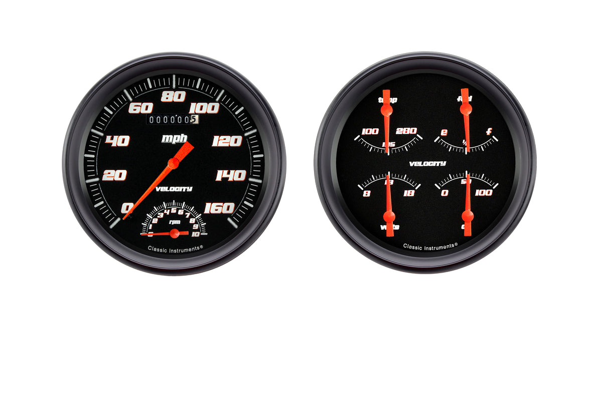 Classic Instruments Black Speedtach Quad Gauge Set - VS62BBPF