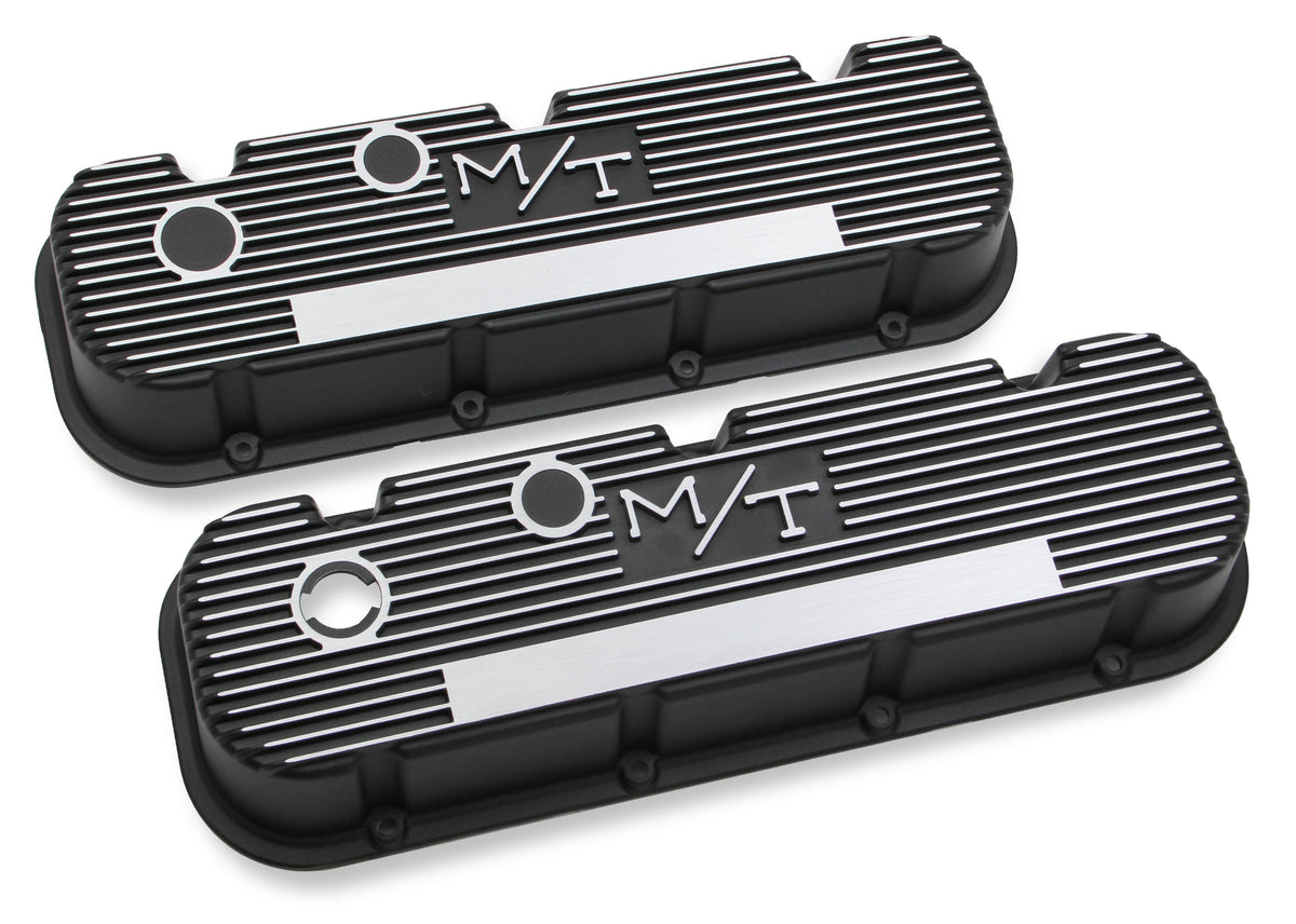 Holley M/T Valve Covers - Vintage Style - Finned - BBC - Satin Black - 241-85