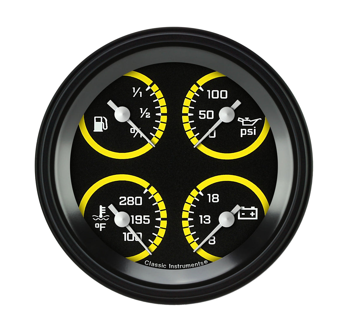 Classic Instruments AutoCross Yellow 3-3/8" Quad Gauge - AX79YBLF