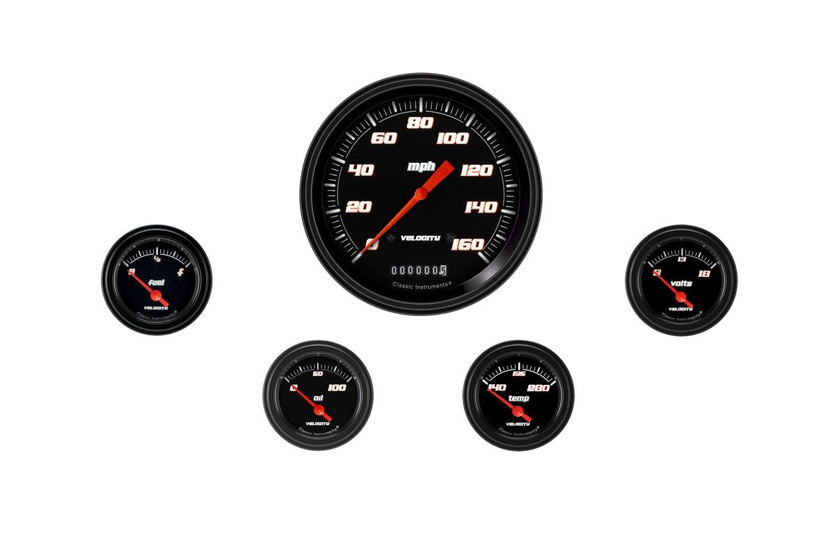 Classic Instruments Velocity Black Five Gauge Set - VS54BBLF