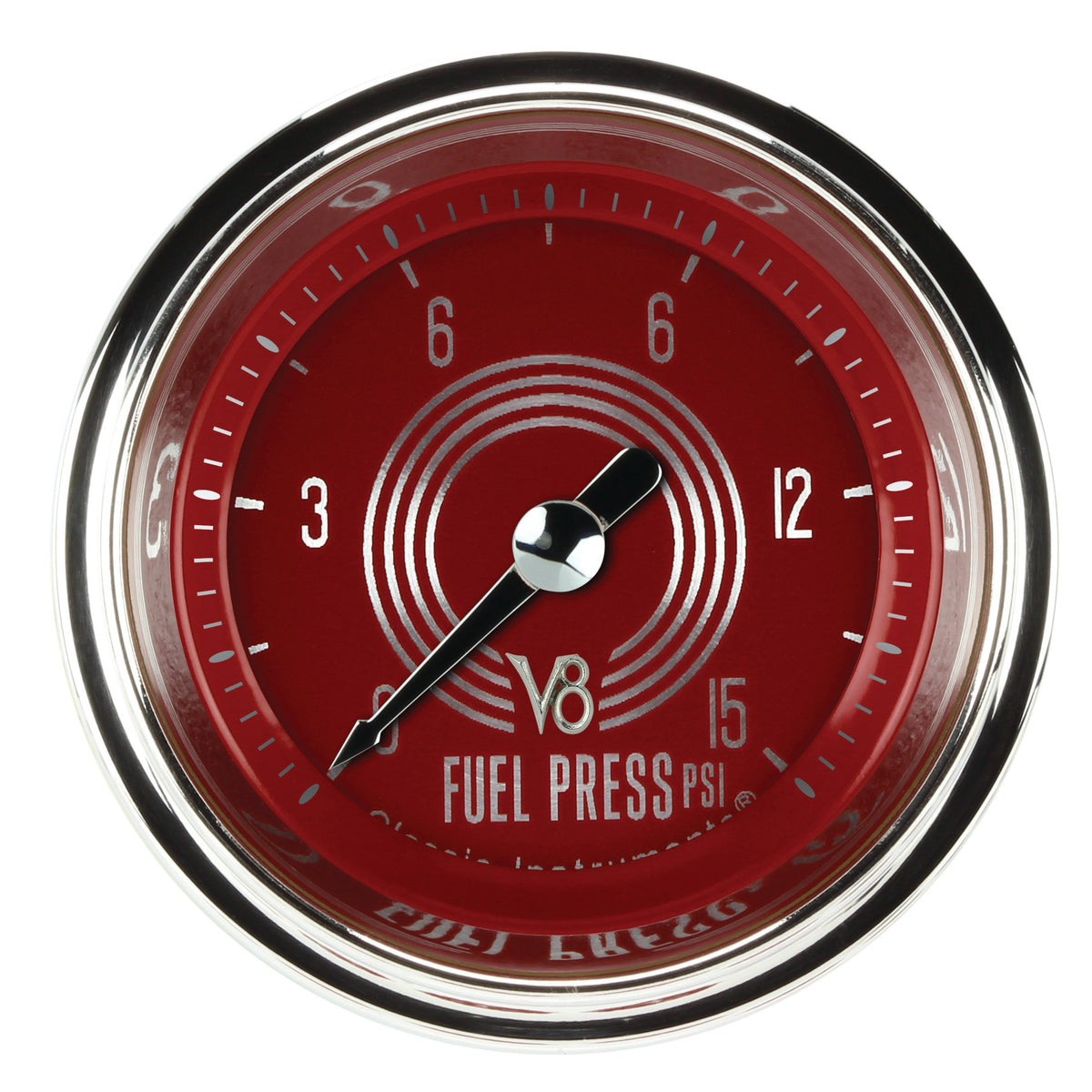 Classic Instruments V8 Red Steelie 2-1/8" Fuel Pressure Gauge (15 PSI) - V8RS145SHC