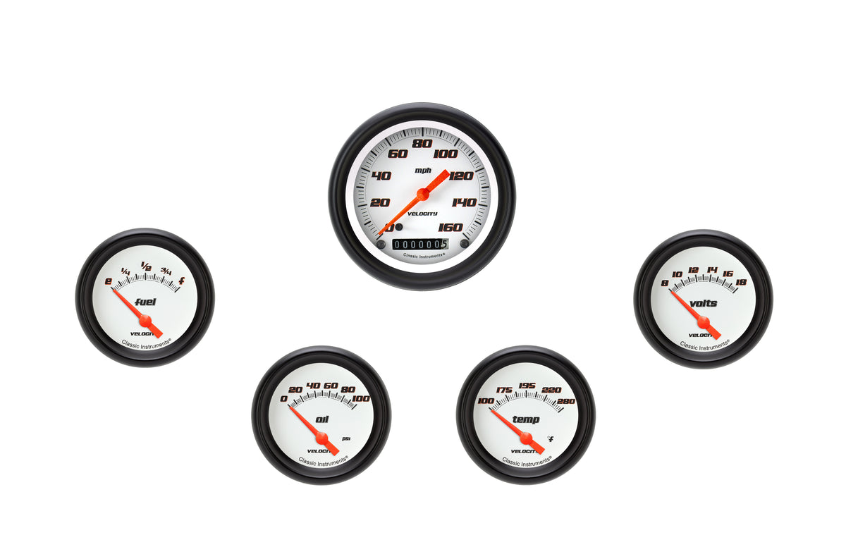 Classic Instruments Velocity White 2-5/8" Short Sweep Five Gauge Set - VS200WBPF