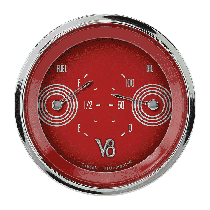 Classic Instruments V8 Red Steelie 3" Dual Fuel/Oil Gauge - V8RS72SLC