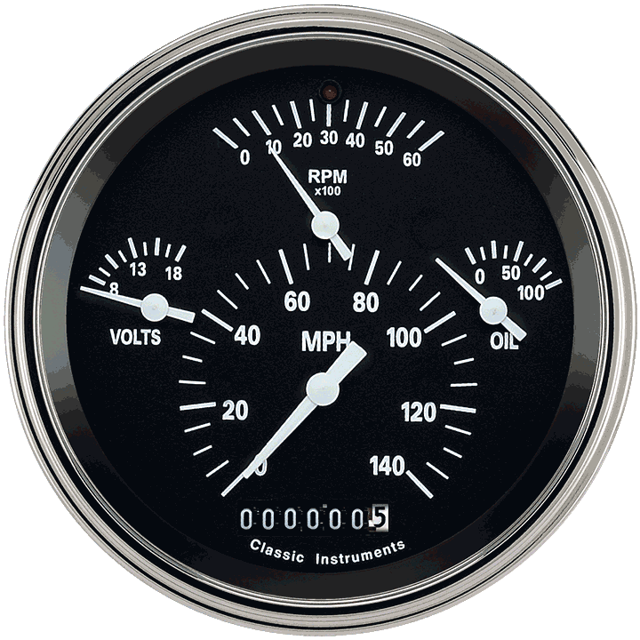 Classic Instruments Tetra Series Black Combination Gauge - TE40BSLF