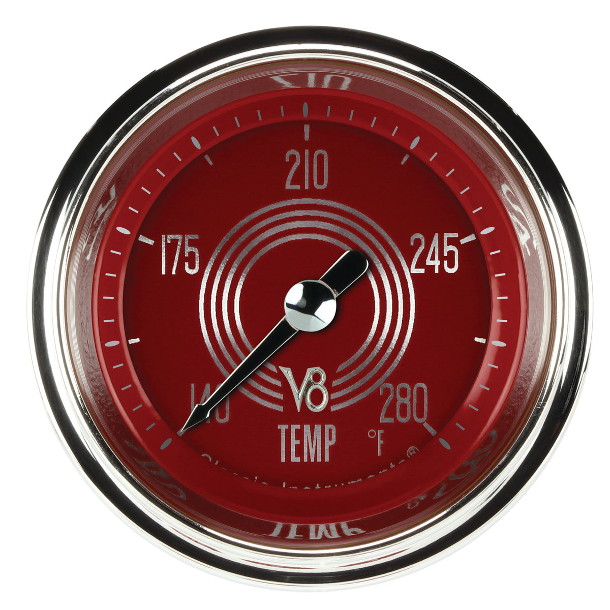 Classic Instruments V8 Red Steelie 2-1/8" Full Sweep Water Temp Gauge - V8RS126SHC-12