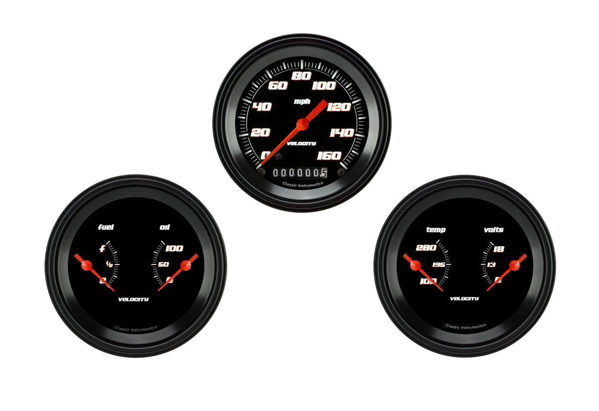 Classic Instruments Velocity Black Series Three Gauge Set - VS04BBLF