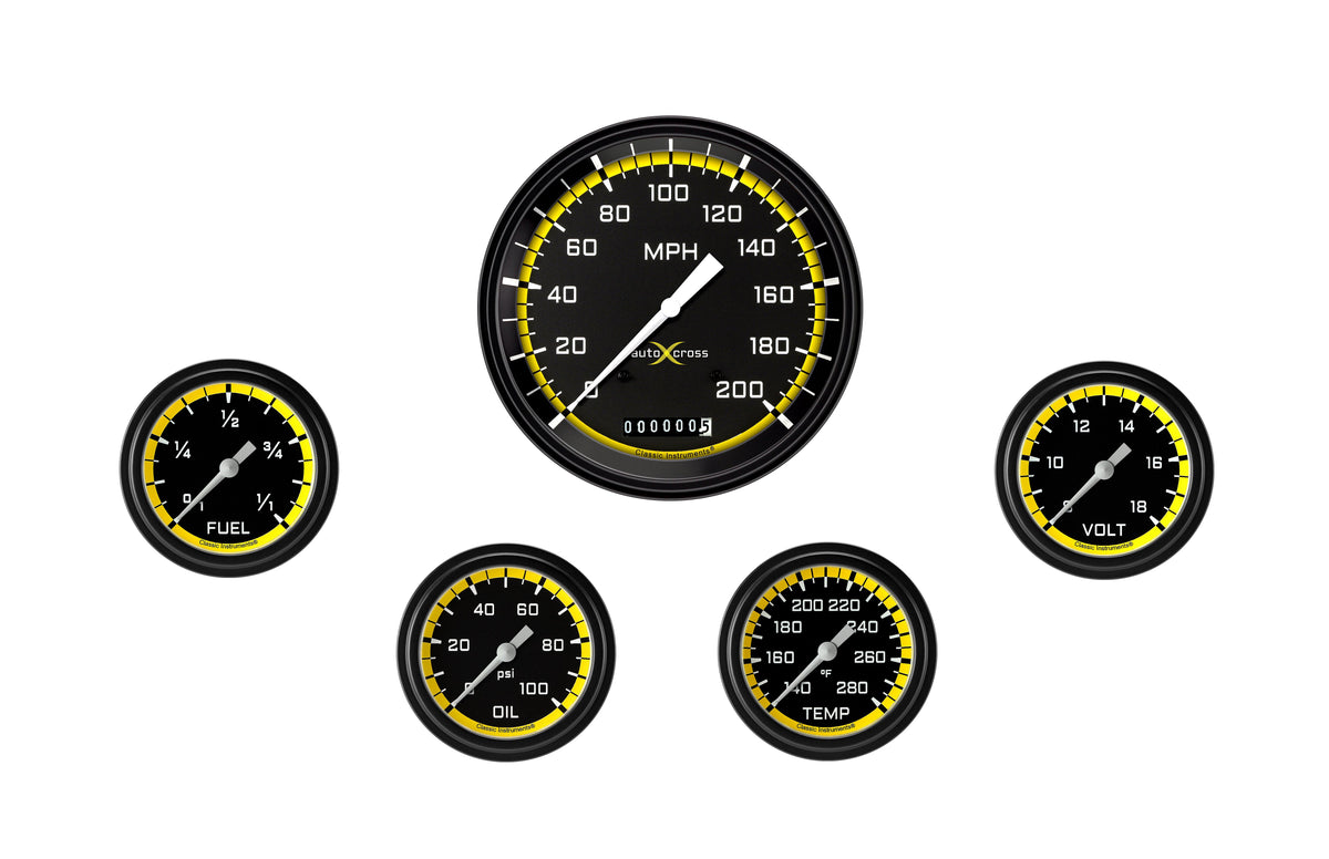 Classic Instruments AutoCross Yellow Five Gauge Set - AX354YBLF