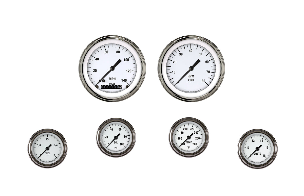 Classic Instruments White Hot Six Gauge Set - WH101SLF