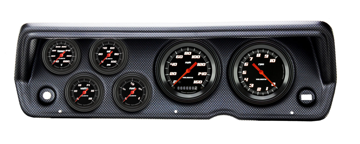 Classic Instruments 1970-76 Duster Velocity Black Full Sweep Six Gauge Set Mopar - CDDU70VSB101CF