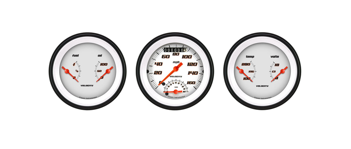 Classic Instruments Velocity White Three Gauge Set - VS34WBLF