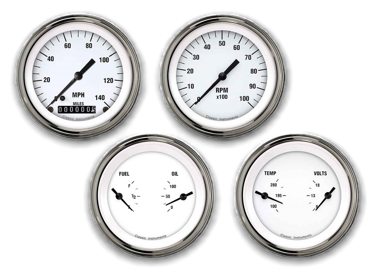 Classic Instruments White Hot 3" Speedo/Tach/2 Duals-GM - WH05BLF