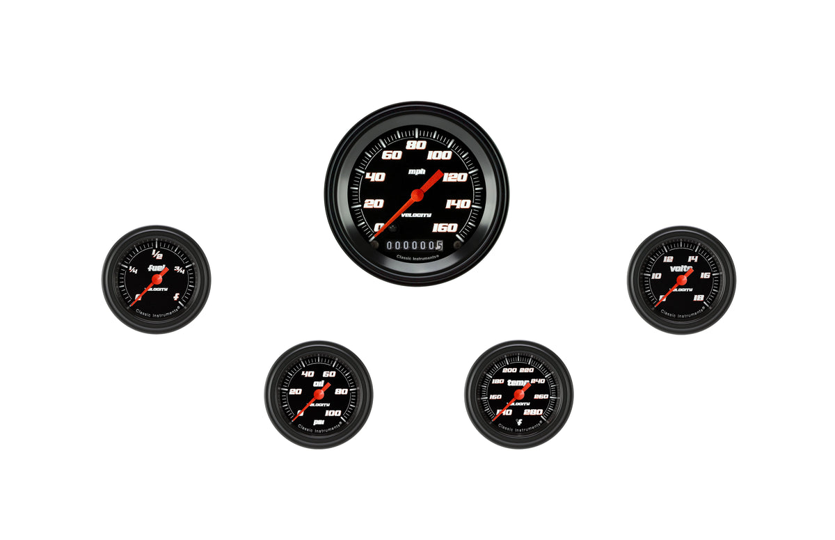 Classic Instruments Velocity Black Five Gauge Set - VS100BBLF