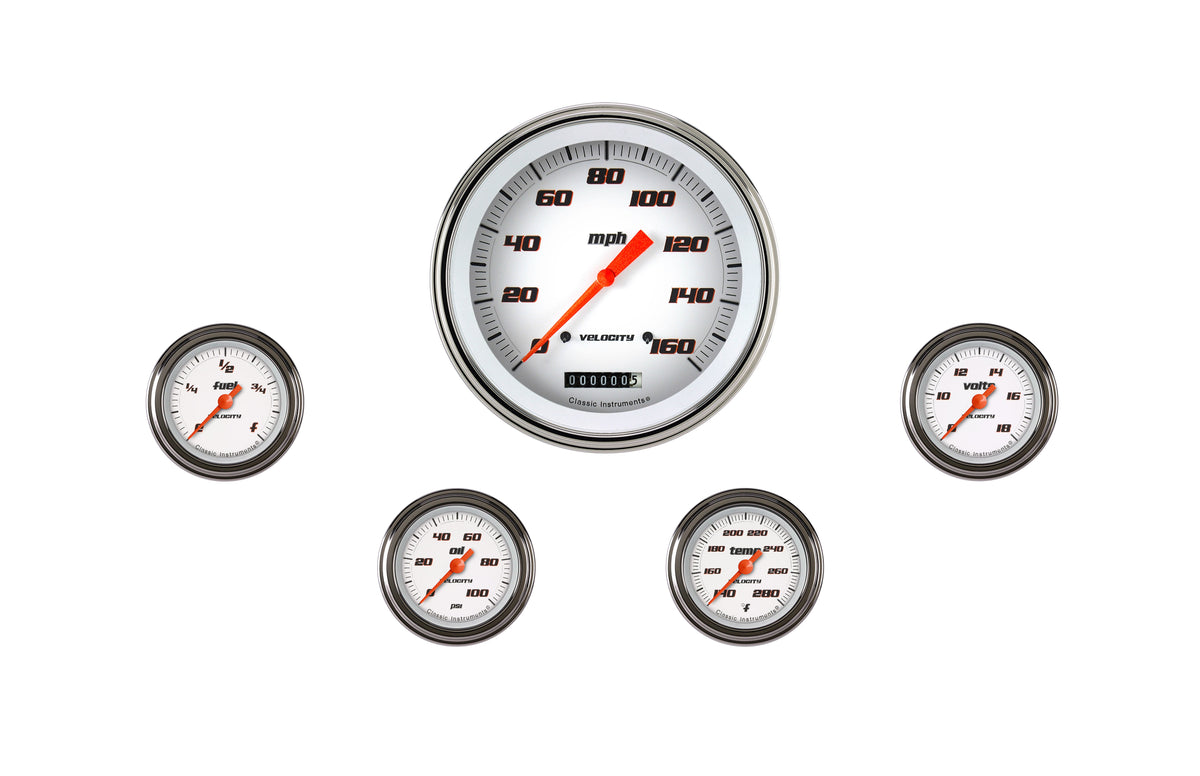 Classic Instruments Velocity White Full Sweep Five Gauge Set GM - VS154WSLF