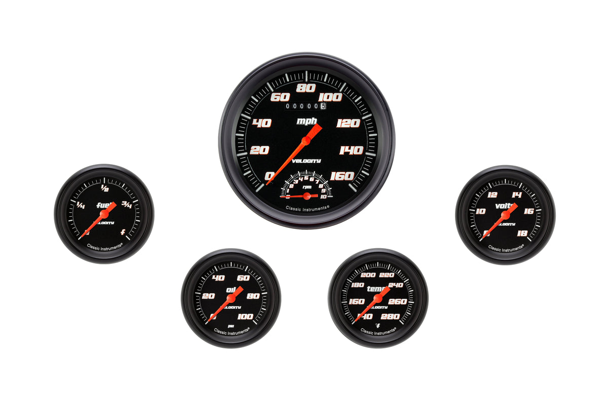 Classic Instruments Velocity Black 2-5/8" Speedometer/Tach Four Gauge Set - VS365BBPF