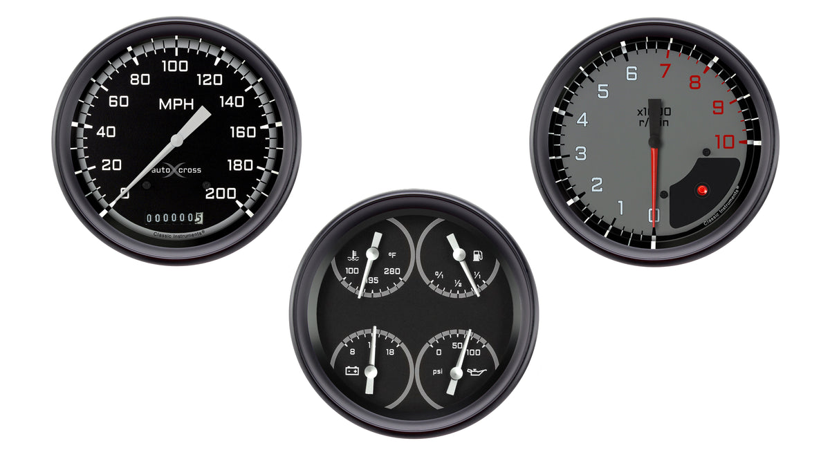 Classic Instruments AutoCross Gray Three Gauge Set - AX53GBLF