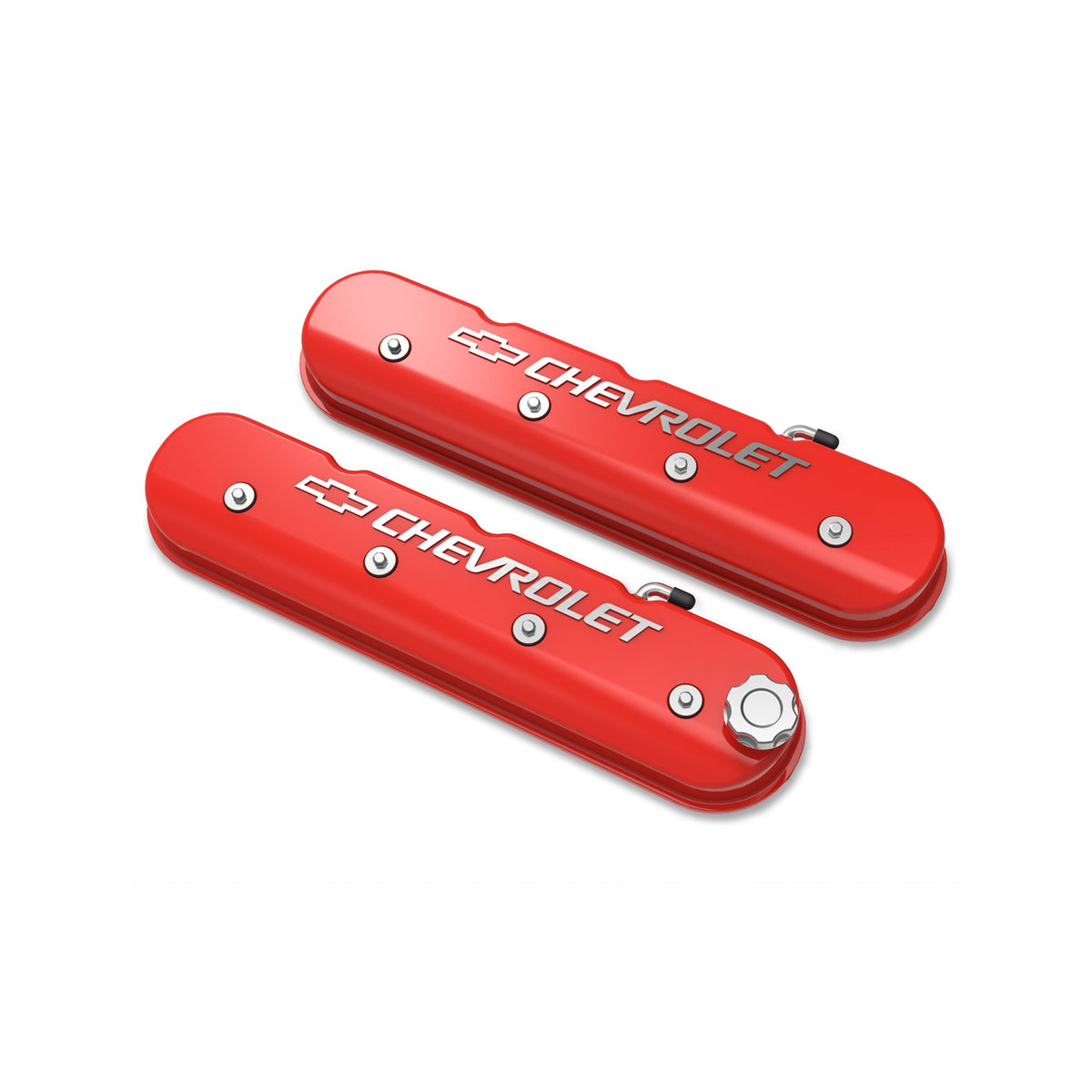 Holley Tall LS Valve Cover with Bowtie/Chevrolet Logo - Gloss Red Machined Finish - 241-404