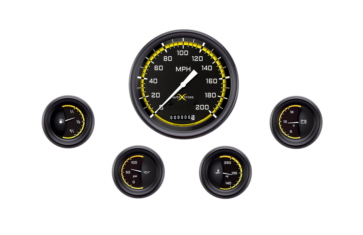 Classic Instruments AutoCross Yellow 4-5/8" Speedo w/ 2-1/8" Fuel/Oil/Temp/Volt - AX54YBPF