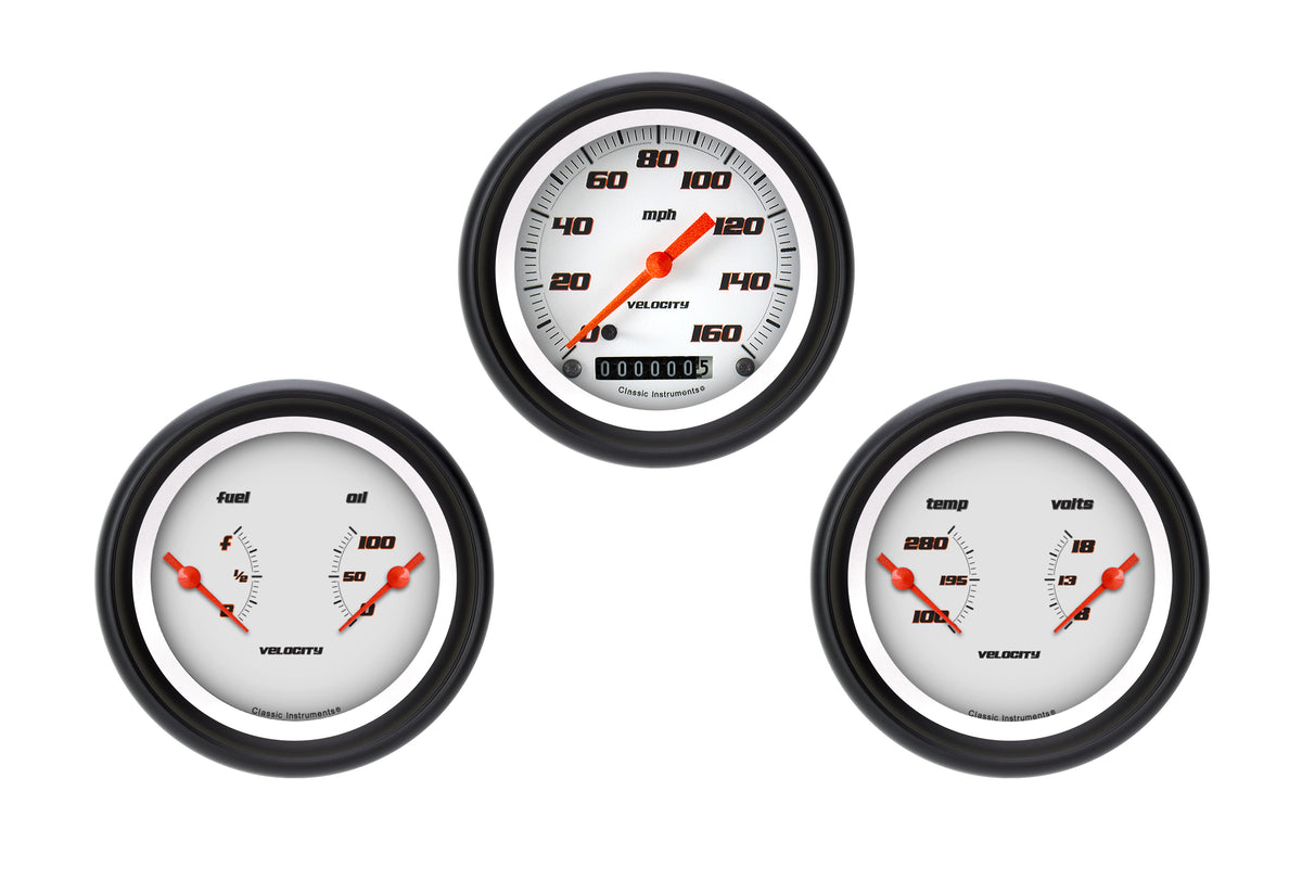 Classic Instruments Velocity White 3" Speedo w/ 2 Dual Gauges GM - VS04WBPF