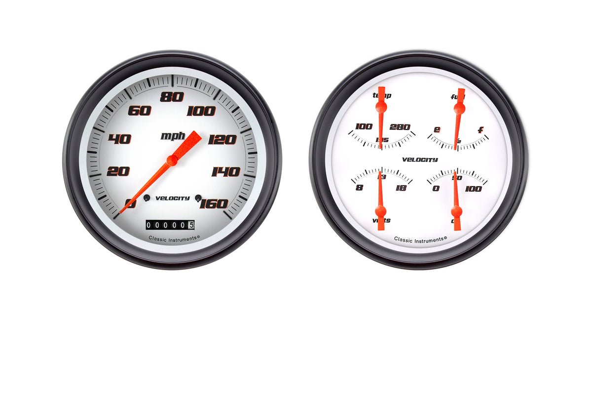 Classic Instruments Velocity White Speedometer and Quad Gauge Set - VS52WBPF