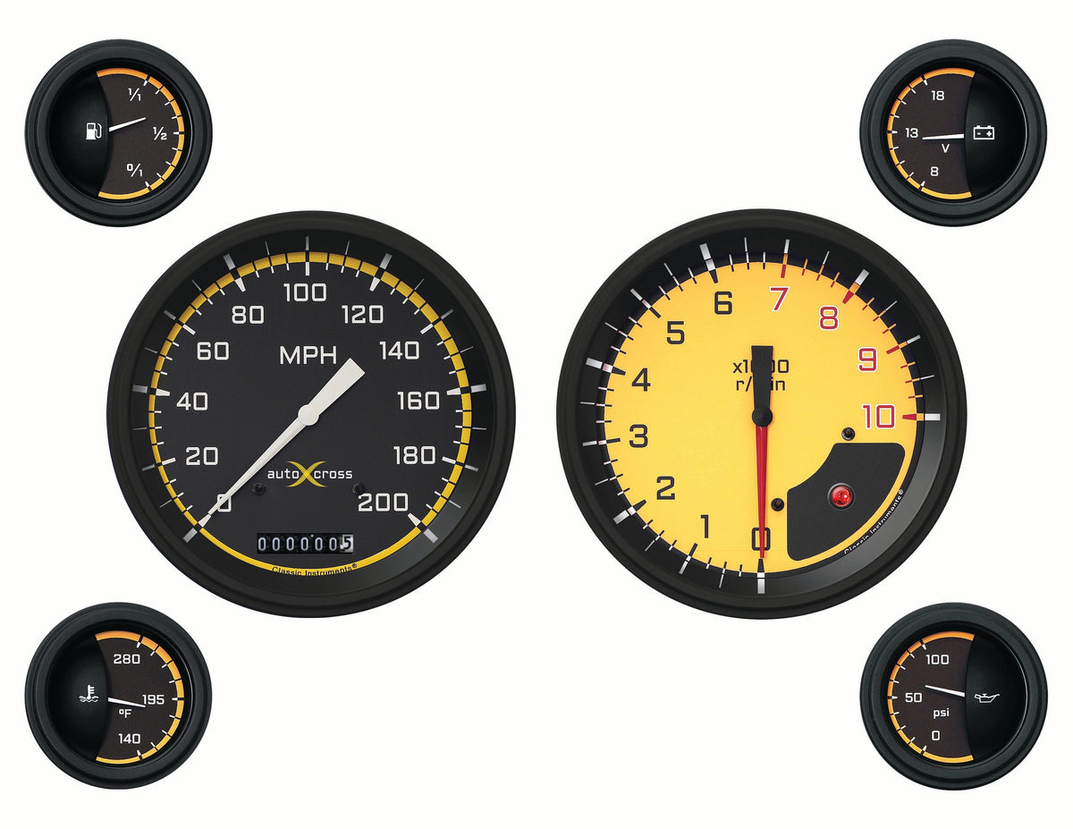 Classic Instruments Autocross Yellow Six Gauge Set - AX51YBLF