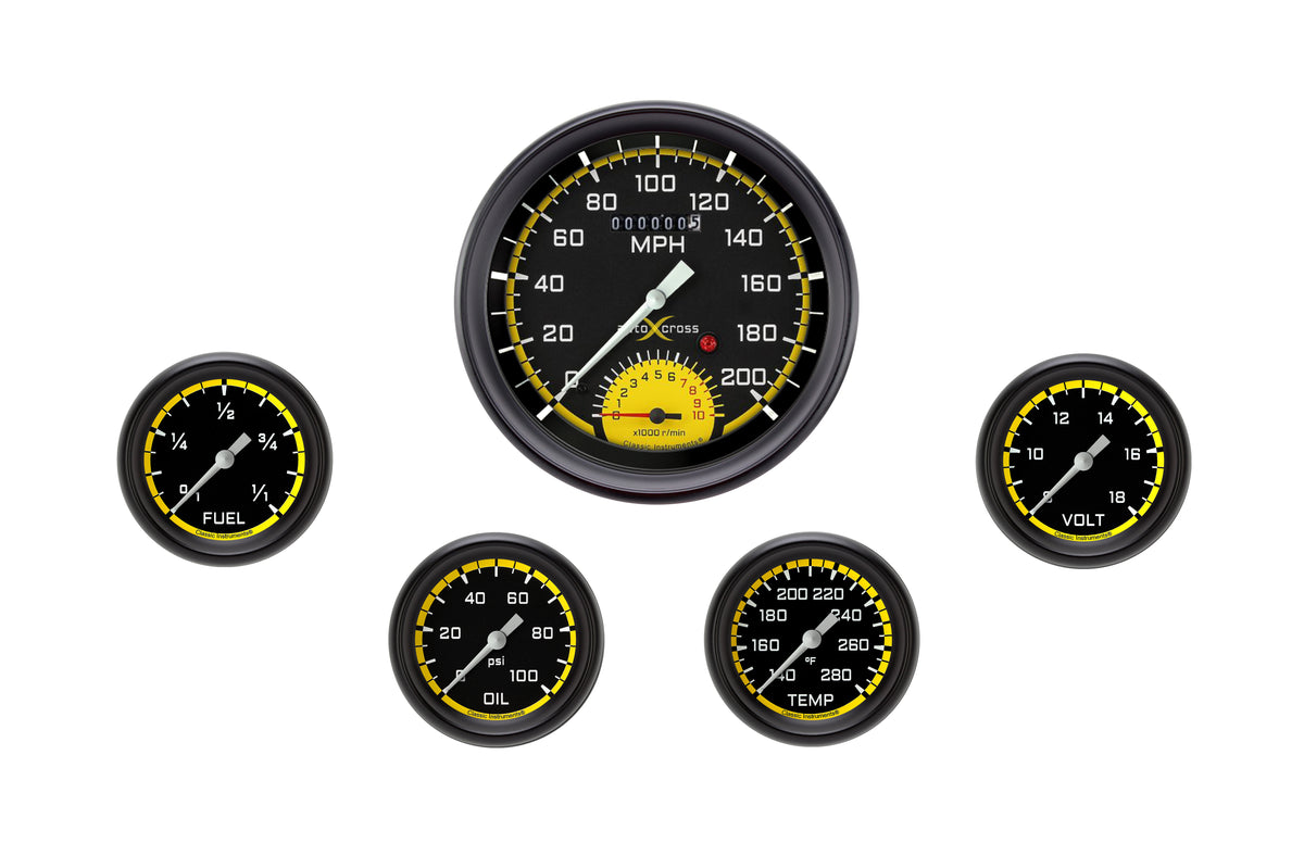 Classic Instruments AutoCross Yellow Five Gauge Set - AX365YBPF