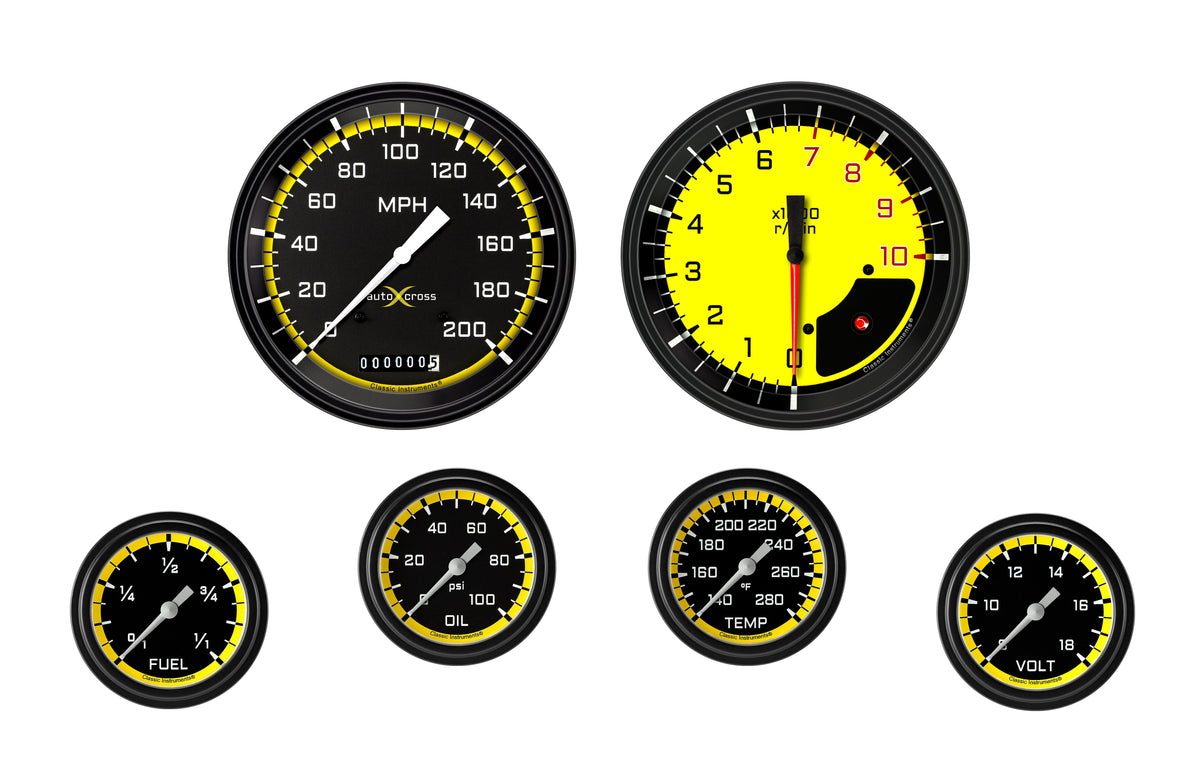 Classic Instruments AutoCross Yellow Six Gauge Set - AX351YBLF