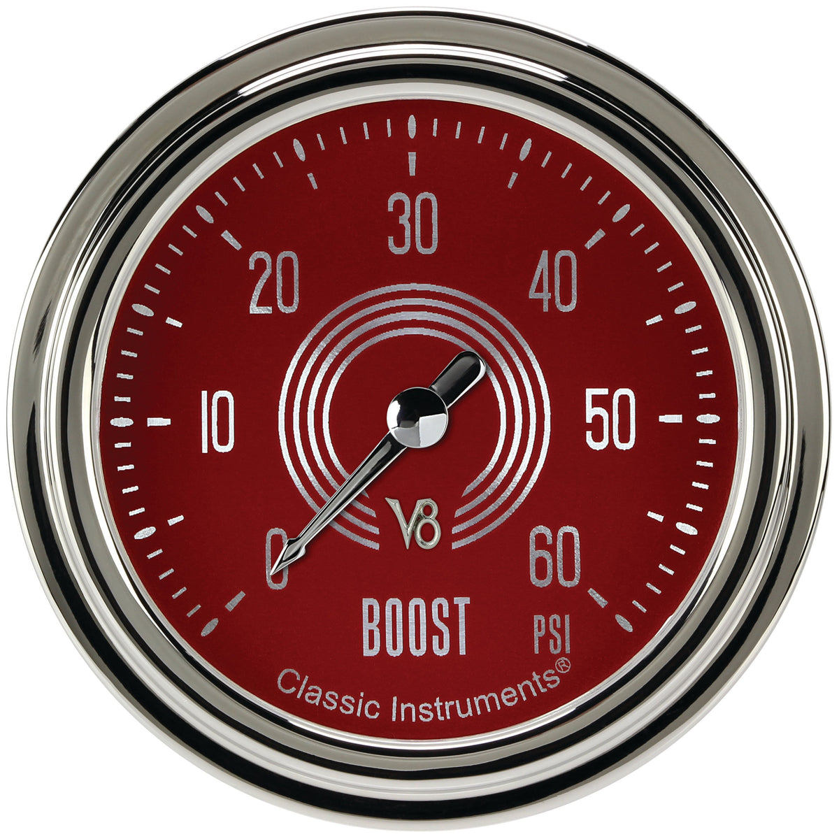 Classic Instruments V8 Red Steelie 2-5/8" Boost Gauge (60 PSI) - V8RS343SLC