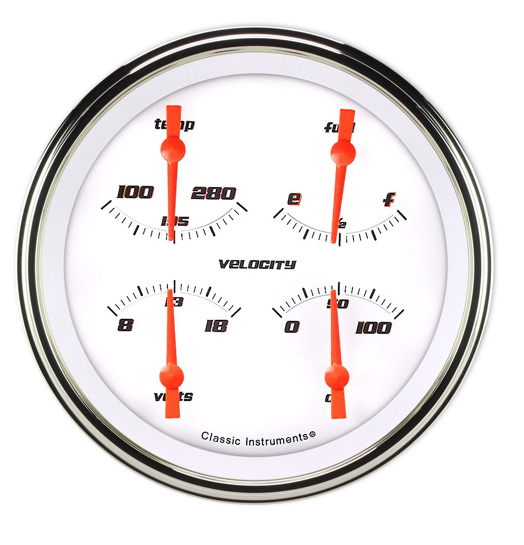 Classic Instruments Velocity White 5" Quad Gauge (240-33 Ohm) - VS75WSLF