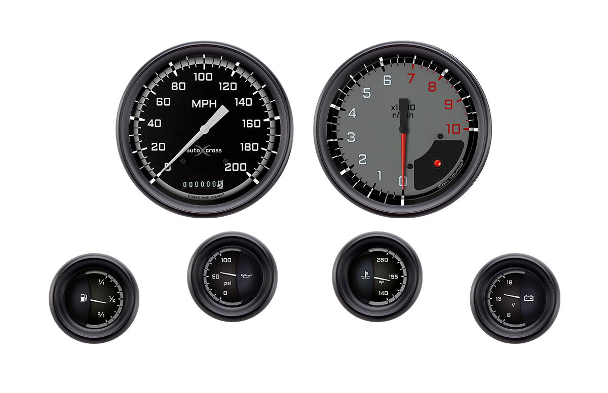 Classic Instruments AutoCross 4-5/8" Speedo/Tach With 2-1/8" Fuel/Oil/Temp/Volt - AX51GBPF