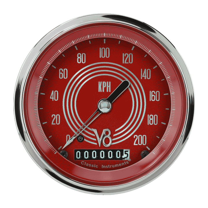 Classic Instruments V8 RD Steelie 3" Speedometer Gauge (200 KPH) - V8RS59SLC