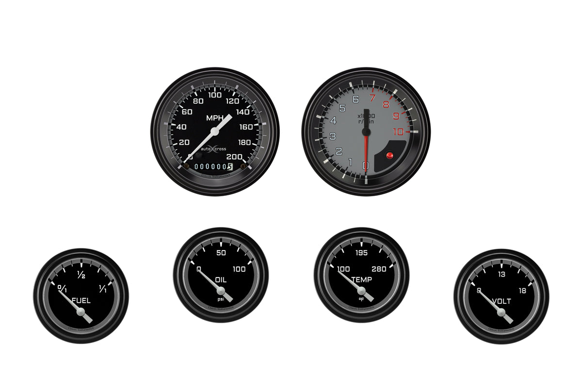 Classic Instruments AutoCross Gray Six Gauge Set - AX201GBLF