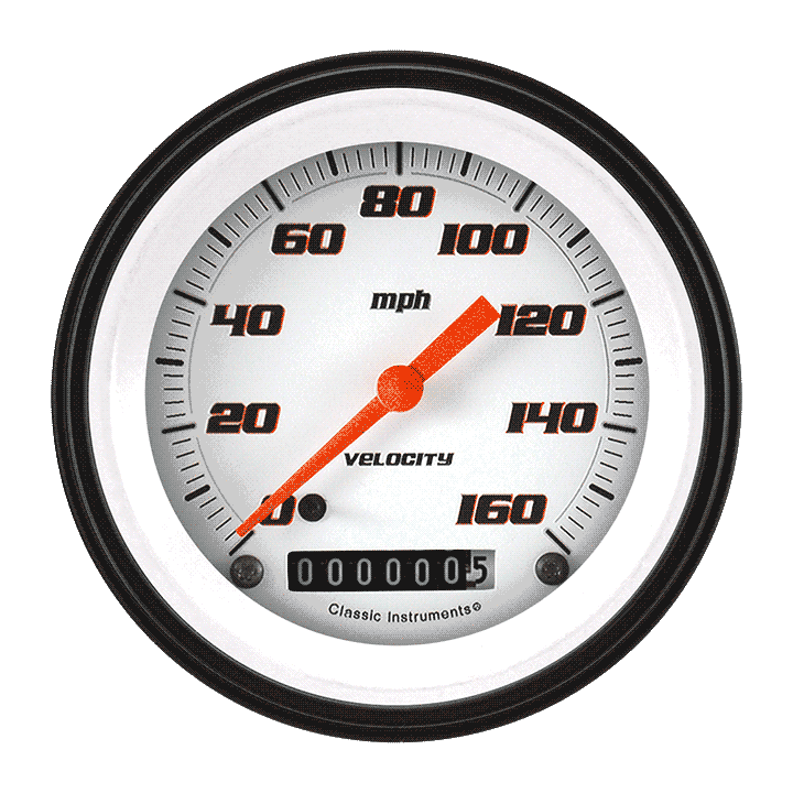 Classic Instruments Velocity White 3-3/8" Speedometer Gauge - VS55WBLF