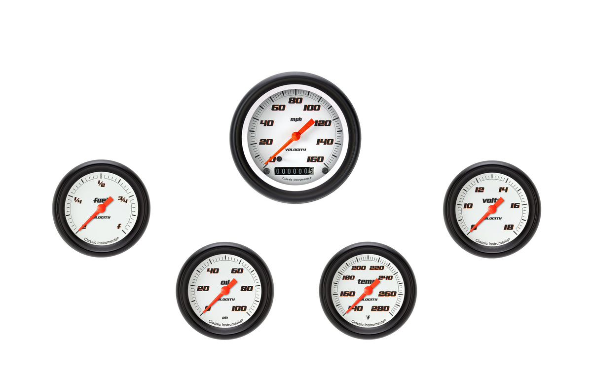 Classic Instruments Velocity White 2-5/8" Full Sweep Five Gauge Set - VS300WBPF