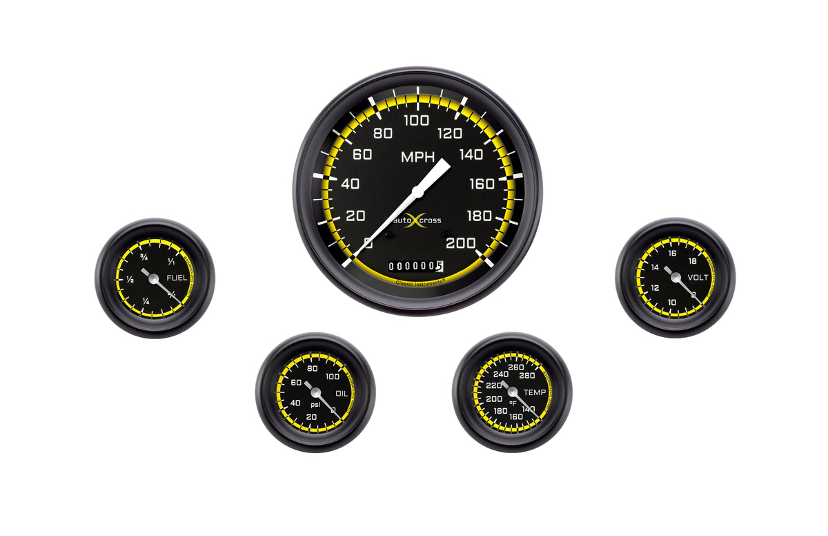Classic Instruments AutoCross Yellow Five Gauge Set - AX154YBPF