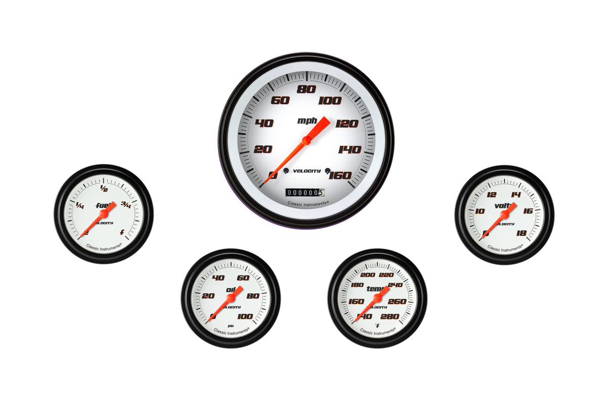Classic Instruments Velocity White Five Gauge Set - VS354WBLF